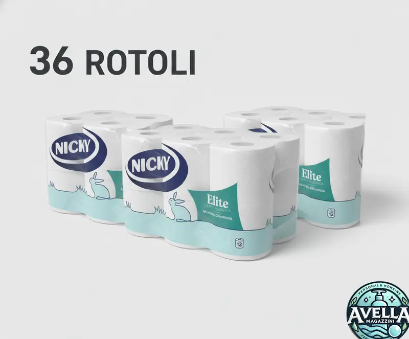 Nicky Carta Igienica Elite BUNDLE 36 Rotoli | 3 Veli Ultra Morbidi e Resistenti | Trama Tocco Elite | Dermatologicamente Testata | Spedizione Inclusa