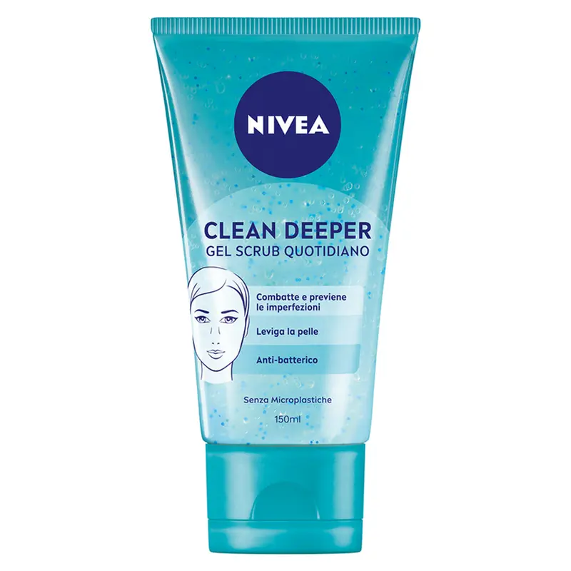 NIVEA Clean Deeper Gel Scrub Quotidiano - 150ml - Combatte e Previene Imperfezioni - Formula Antibatterica - Per Pelli Grasse e Impure