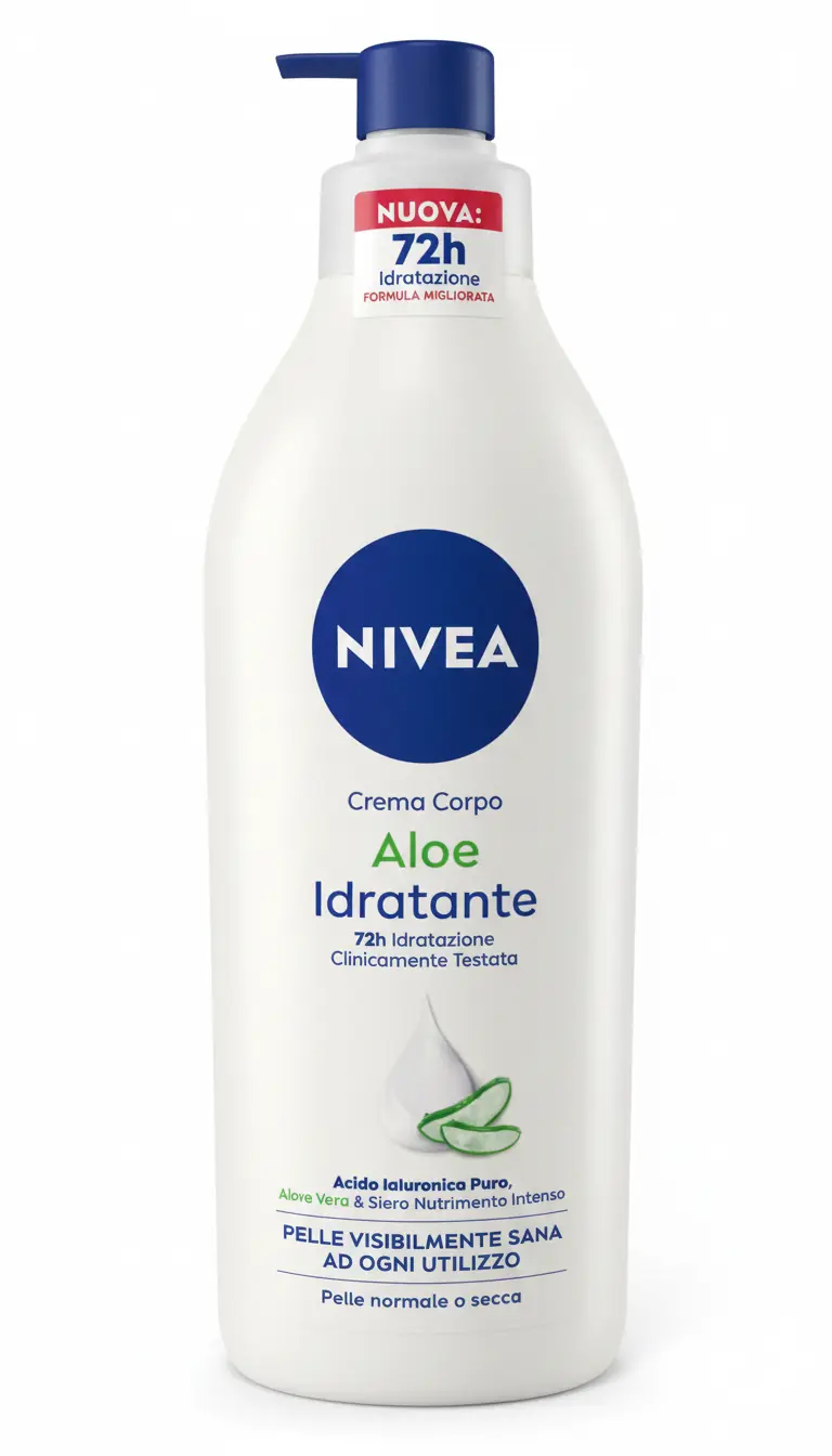 NIVEA Crema Corpo Aloe Idratante 500ml con Acido Ialuronico Puro e Aloe Vera Naturale – 72h Idratazione Profonda Antisecchezza con Assorbimento Rapido