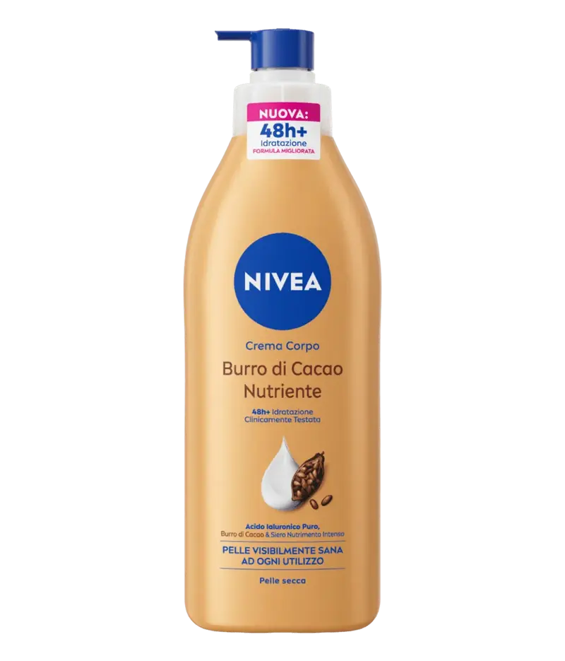NIVEA Crema Corpo Burro di Cacao 400ml – Idratazione 48h, Acido Ialuronico, Pelle Secca