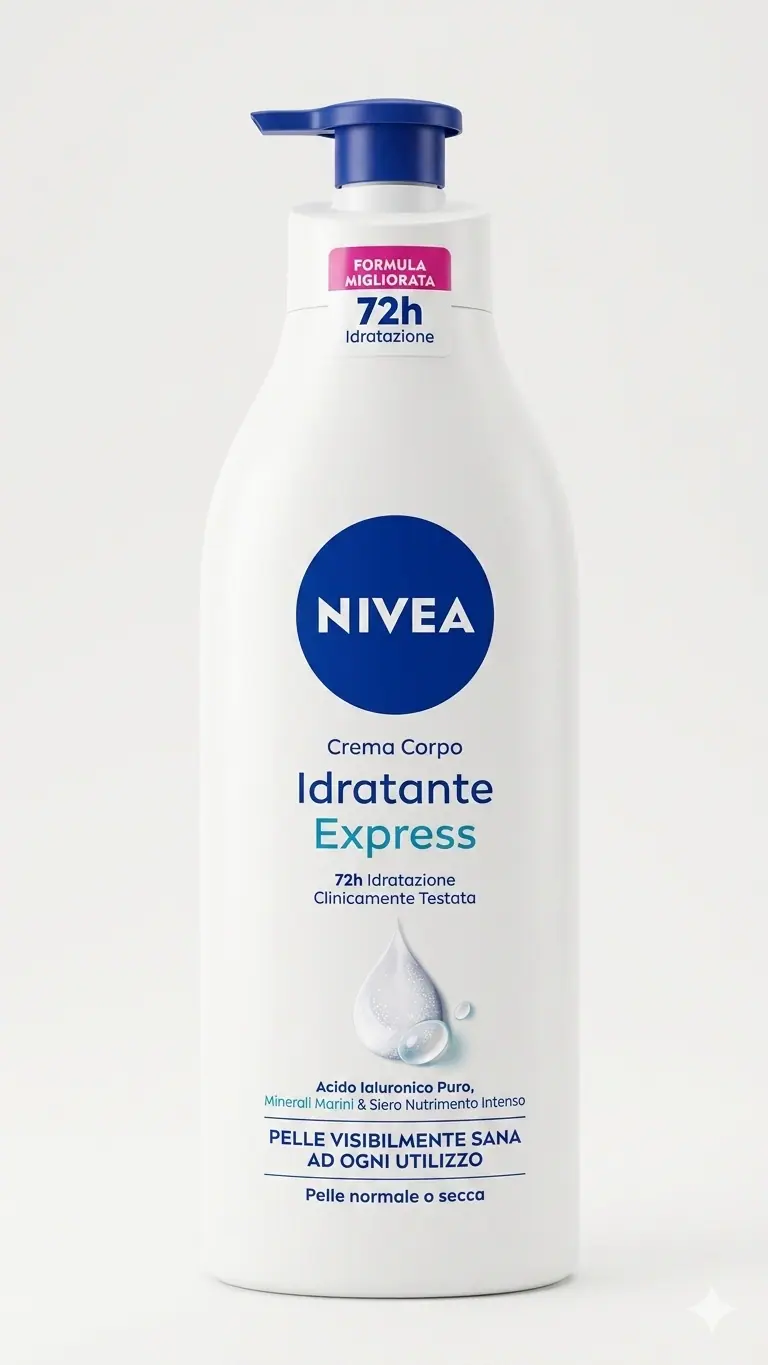 NIVEA Crema Corpo Idratante Express 500ml | Idratazione 72h con Acido Ialuronico Puro e Minerali Marini | Per Pelle Normale o Secca