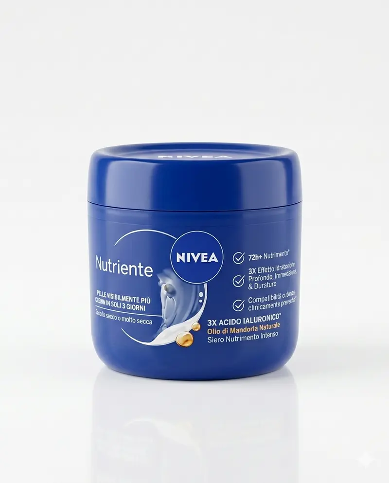 NIVEA Crema Corpo Nutriente Olio di Mandorla e Acido Ialuronico – Soluzione Idratante 72 Ore per Rigenerare la Pelle Molto Secca