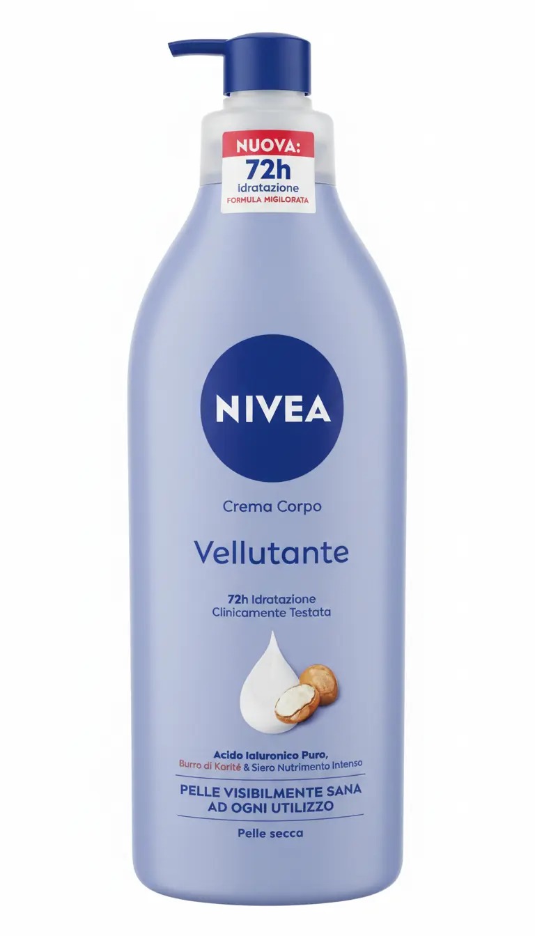 NIVEA Crema Corpo Vellutante 500ml – 72h Idratazione, Acido Ialuronico & Karité, Pelle Secca
