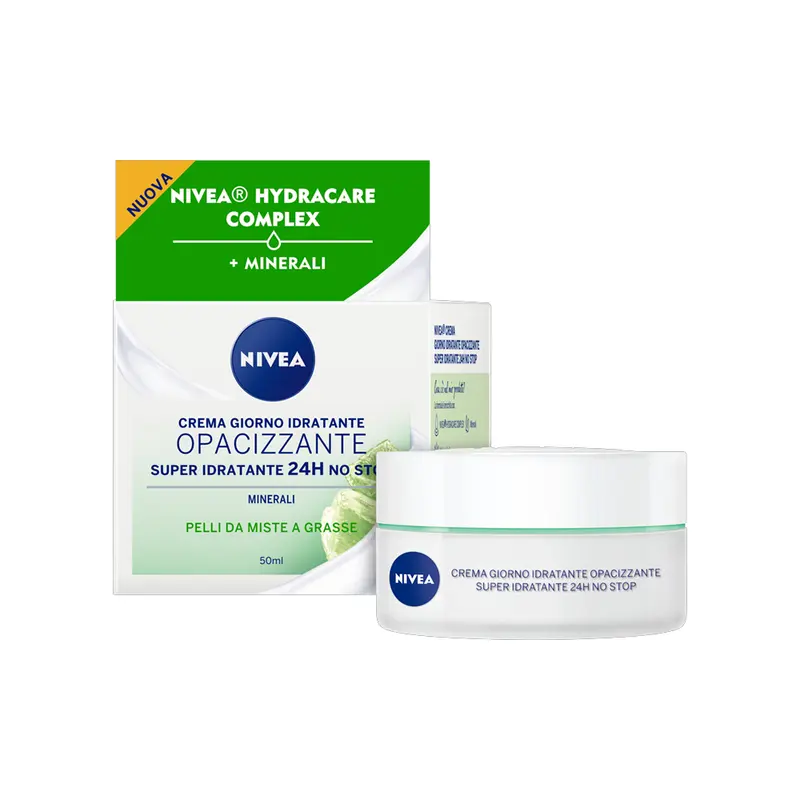 NIVEA Crema Giorno Opacizzante - 50ml - Con Nivea Hydracare Complex e Aloe Vera Naturale - 24H Idratazione - Per Pelli Miste a Grasse