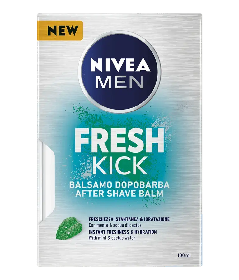Nivea Men Fresh Kick After Shave Balm 100ml – Menta & Acqua di Cactus – Idratazione Immediata e Rinfrescante