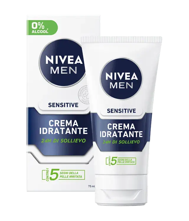 Nivea Men Sensitive Crema Viso Idratante 75ml – 0% Alcool – Anti-Irritazione 5 Segni con Camomilla e Hamamelis
