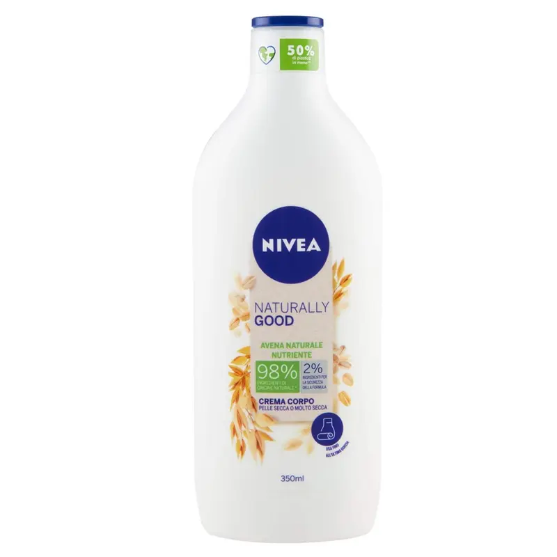 NIVEA Naturally Good Crema Corpo Avena Naturale Nutriente 350ml | 98% Ingredienti Naturali, Idratazione 48H, Pelle Secca o Molto Secca, Texture Leggera, Assorbimento Rapido, Flacone Riciclabile