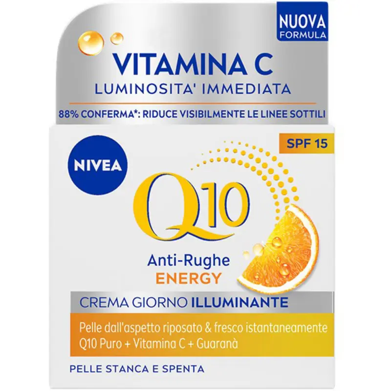 Nivea Q10 Anti-Rughe Energy Crema Giorno Illuminante 50ml | Con Vitamina C, Q10 Puro e Guaranà | SPF 15 | Trattamento Energizzante per Pelle Stanca e Spenta