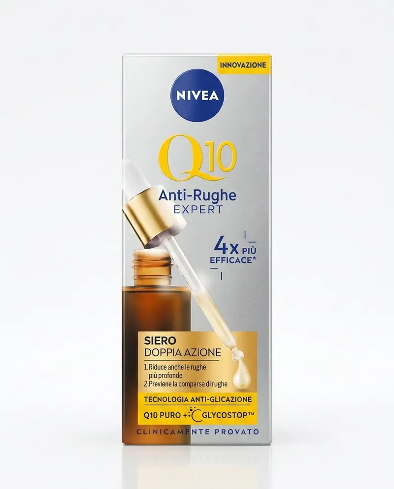 NIVEA Q10 Anti-Rughe Expert Siero Doppia Azione 30 ml con Glycostop – Trattamento Viso Intensivo per Ridurre le Rughe Profonde e Contrastare la Glicazione Cutanea