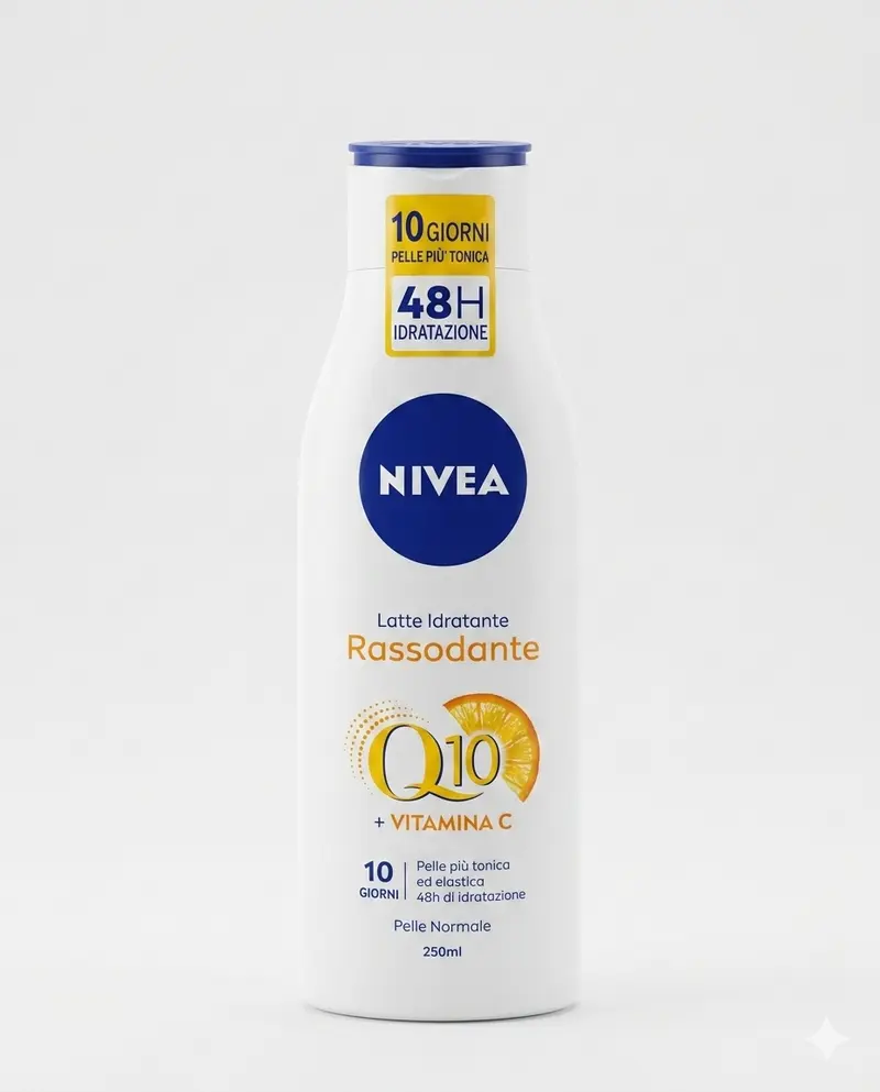 NIVEA Q10 Crema Corpo Idratante Rassodante 250ml con Vitamina C e Collagen Boost – Trattamento Elasticizzante Antietà 72h per Pelle Tonica e Levigata