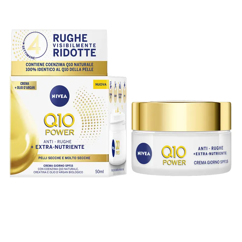 NIVEA Q10 Power Crema Giorno Anti-Rughe + Extra-Nutriente - 50ml - Con Coenzima Q10 Naturale e Olio d'Argan - SPF 15 - Per Pelli Secche e Molto Secche