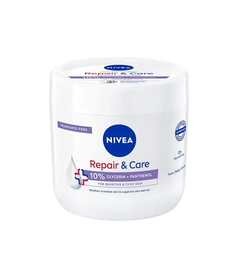NIVEA Repair & Care Crema Rigenerante Senza Profumo 400ml – Sollievo Immediato 72H con 10% Glicerina e Pantenolo per Viso, Corpo e Mani
