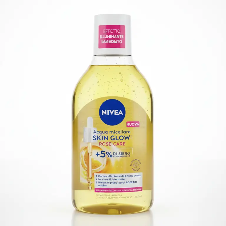 NIVEA Skin Glow Acqua Micellare Illuminante | 400 ml | Con 5% Siero Vitamina C & E – Azione Bifase per Pelli Spente e Sensibili | Struccante Waterproof