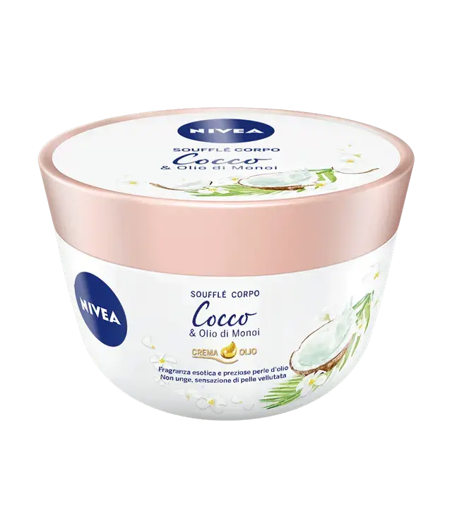 NIVEA Soufflé Corpo Cocco & Olio di Monoi 200 ml | Crema-Olio Esotica con Perle d'Olio | Idratazione Profonda per Pelle Secca – Assorbimento Rapido