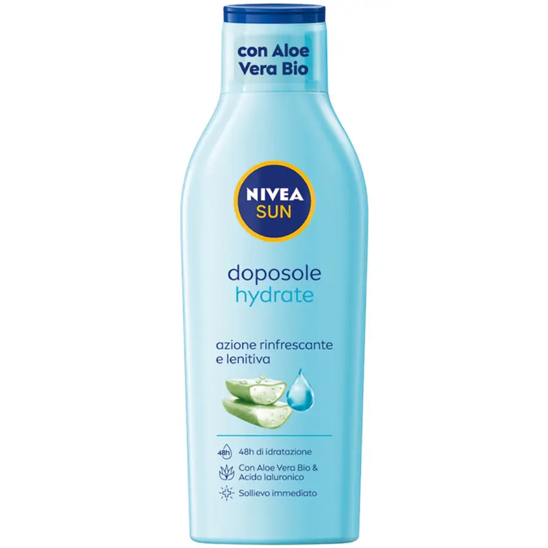 NIVEA SUN Doposole Hydrate 200ml | Dopo Sole Idratante 48h con Aloe Vera Bio e Acido Ialuronico | Lenitivo e Rinfrescante
