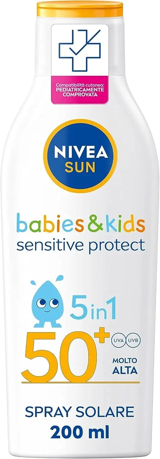 NIVEA SUN Kids Sensitive Protect & Play SPF 50+ Latte Solare 200ml | Protezione Molto Alta per Bambini e Neonati (6+ mesi) | Senza Profumo