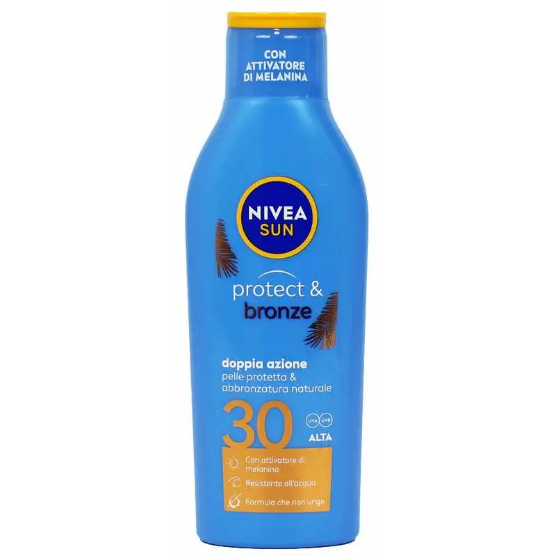 NIVEA SUN Protect & Bronze SPF 30 Latte Solare 200ml | Attivatore di Melanina per un'Abbronzatura Dorata | Protezione Alta