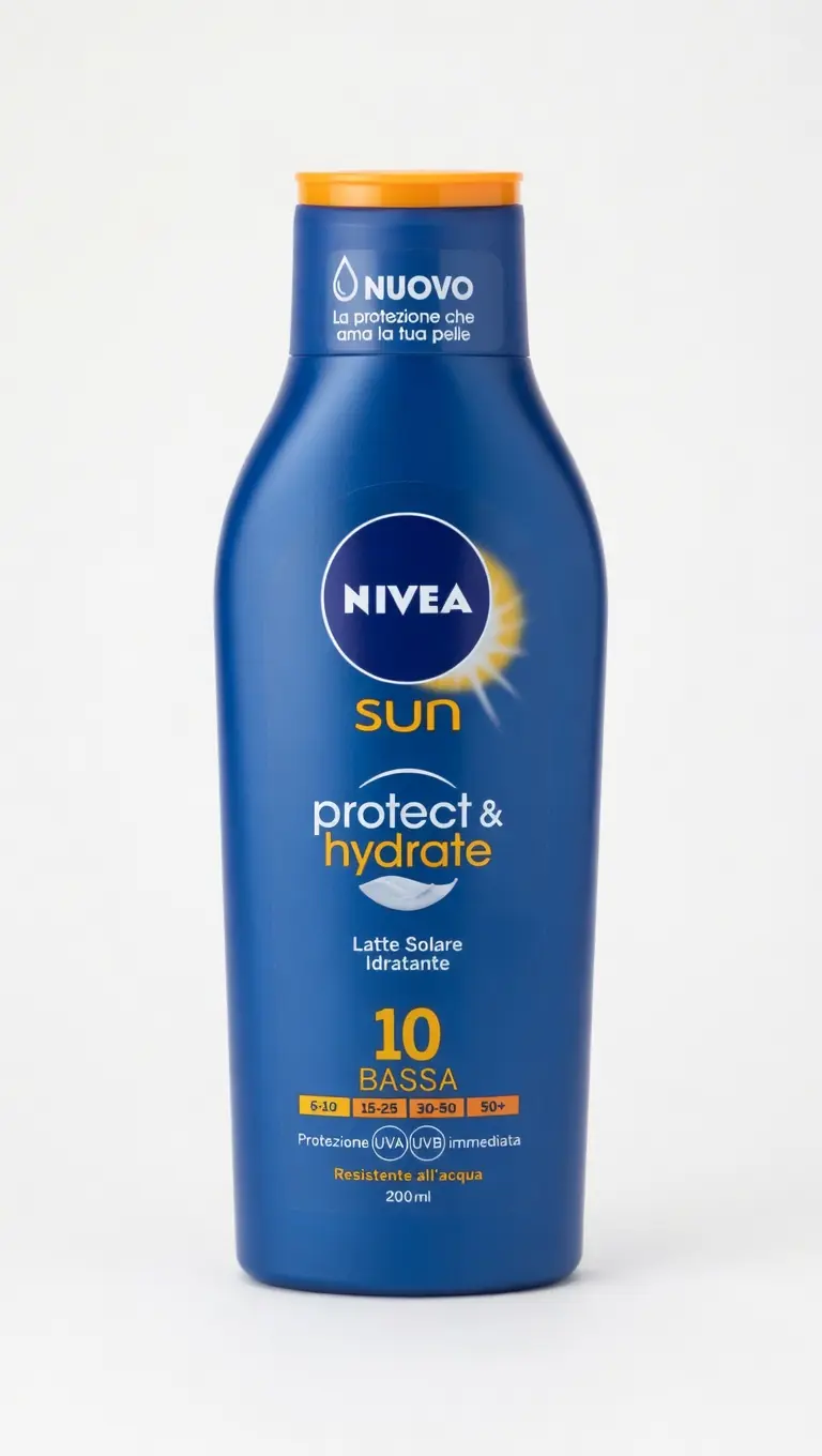 NIVEA SUN Protect & Hydrate SPF 10 Latte Solare 200ml | Protezione UVA/UVB Immediata e Idratazione Profonda | Resistente all'Acqua