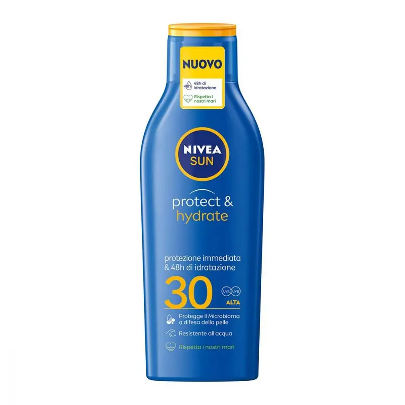 NIVEA SUN Protect & Hydrate SPF 30 Latte Solare 200ml | Idratazione 48H con Vitamina C e Acido Ialuronico | Protezione Alta