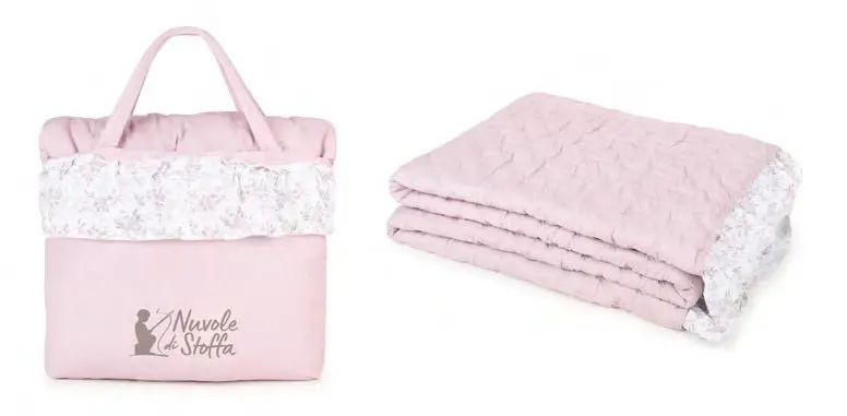 Nuvole di Stoffa Trapuntino Matrimoniale con borsa Boutis
