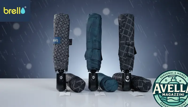 Ombrello da Borsa BRELLO - Tascabile, Automatico con Tasto Apri/Chiudi e 7 Stecche