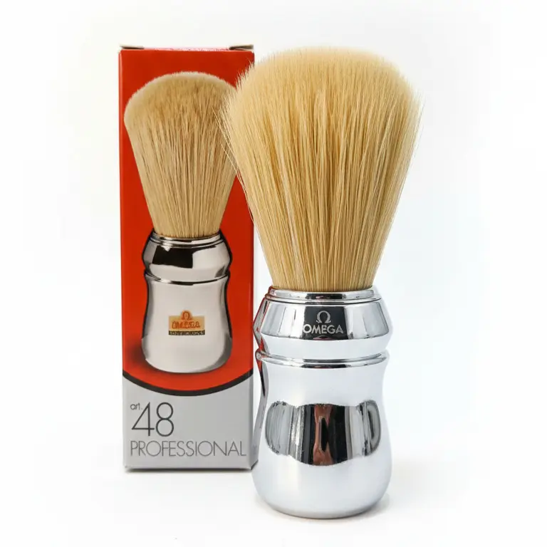 Omega Pennello da Barba Professionale n. 48 – Setola Speciale per Barbiere – Manico Cromato – Marchio Storico – Made in Italy