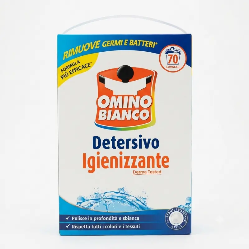 Omino Bianco Detersivo Polvere Igienizzante Lavatrice 3850g 70 Lavaggi Cartone C/PAP85 – Rimozione Germi e Batteri Agenti Sbiancanti Attivi