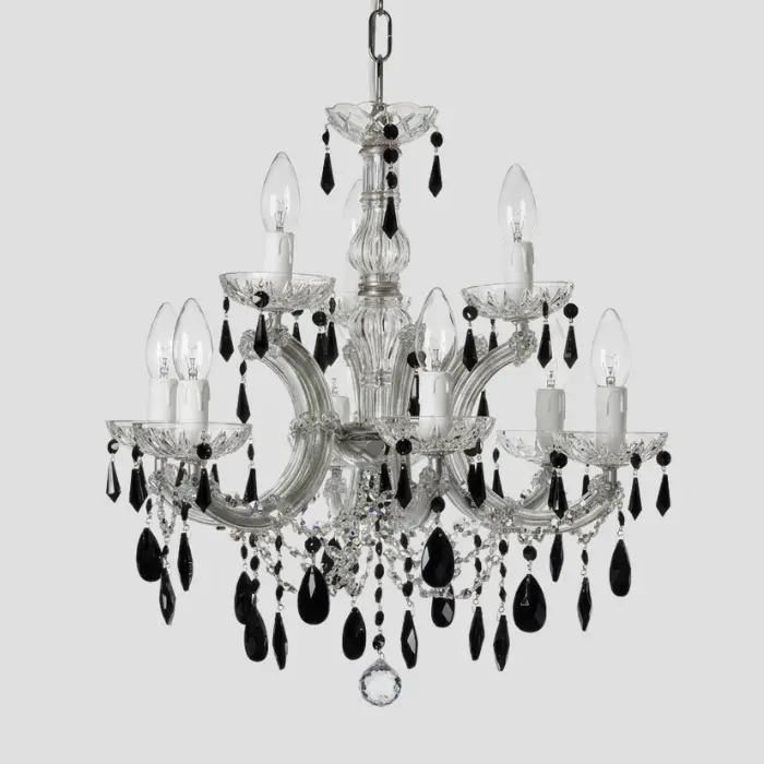 Onyx Opulence Chandelier - Modern Neoclassical Design with Jet Black Crystal Pendants