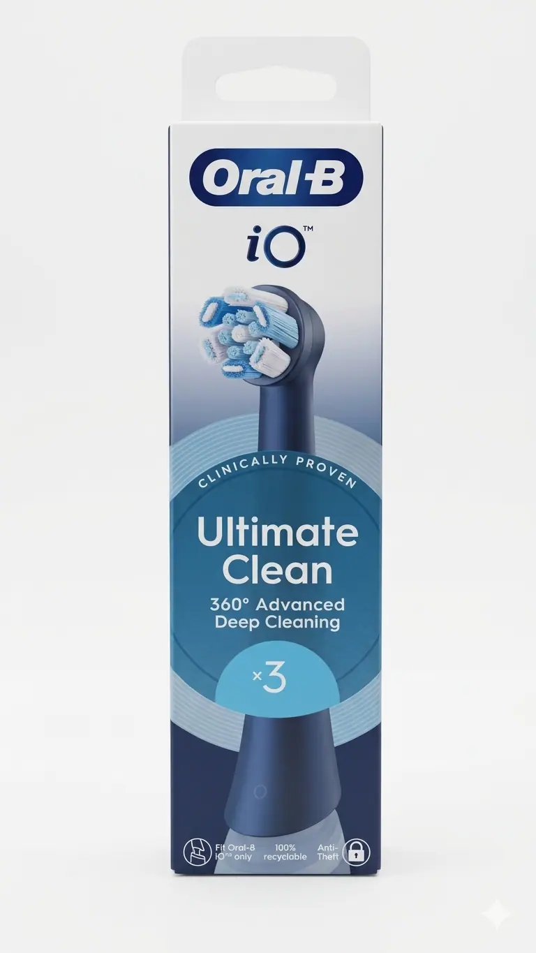 Oral-B iO Ultimate Clean Black Testine Ricambio Spazzolino Elettrico – Confezione da 3 Pezzi – Setole CrissCross – Rimozione Placca Superiore – Originali Oral-B iO