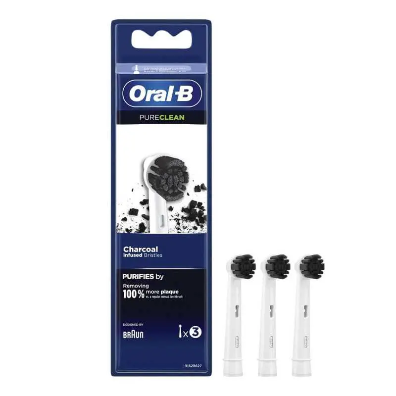 Oral-B Precision Clean Charcoal Testine di Ricambio Black | Setole al Carbone Attivo | Azione Purificante e Anti-Placca | Confezione da 3 Pezzi | Compatibile con Spazzolini Elettrici Oral-B