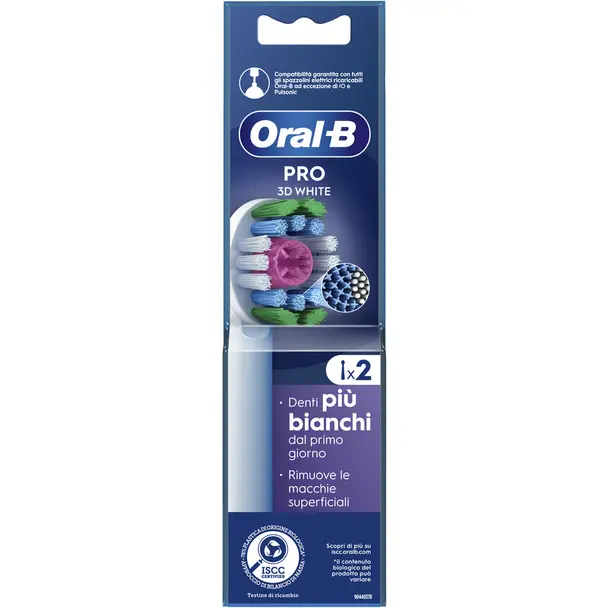 Oral-B PRO 3D White Testine di Ricambio Spazzolino Elettrico con Coppa Lucidante – Elimina le Macchie Superficiali e Sbianca i Denti dal 1° Giorno