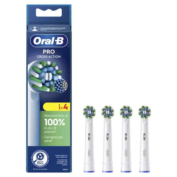 Oral-B Pro Cross Action – 4 Testine Ricambio Bianche per Spazzolino Elettrico – Pulizia Profonda e Precisa