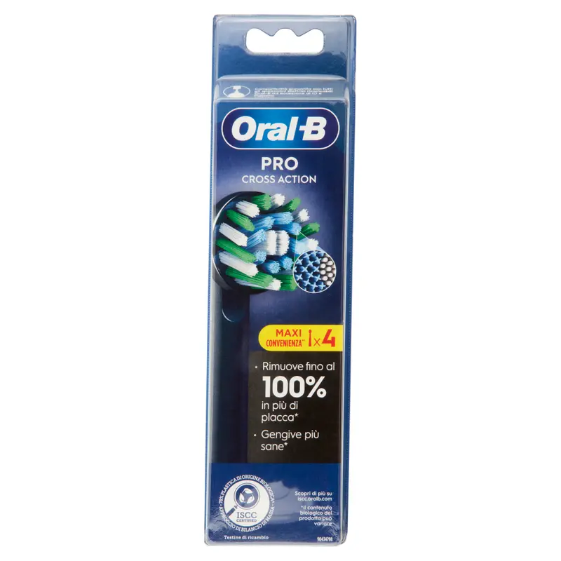 Oral-B PRO Cross Action Testine di Ricambio | Rimuove fino al 100% di Placca Extra | Setole Angolate 4 Pezzi Maxi Convenienza | Gengive Sane