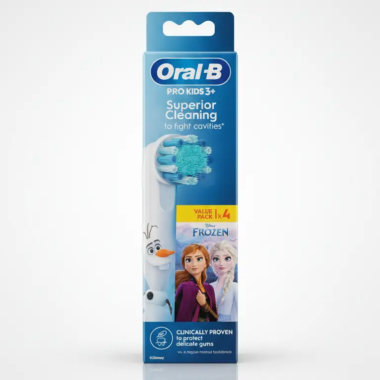 Oral-B PRO Kids 3+ Testine Ricambio Disney Frozen | Confezione da 4 Pezzi | Pulizia Superiore Anti-Carie | Protezione Gengive Delicate | Compatibile con Spazzolini Elettrici Oral-B Kids