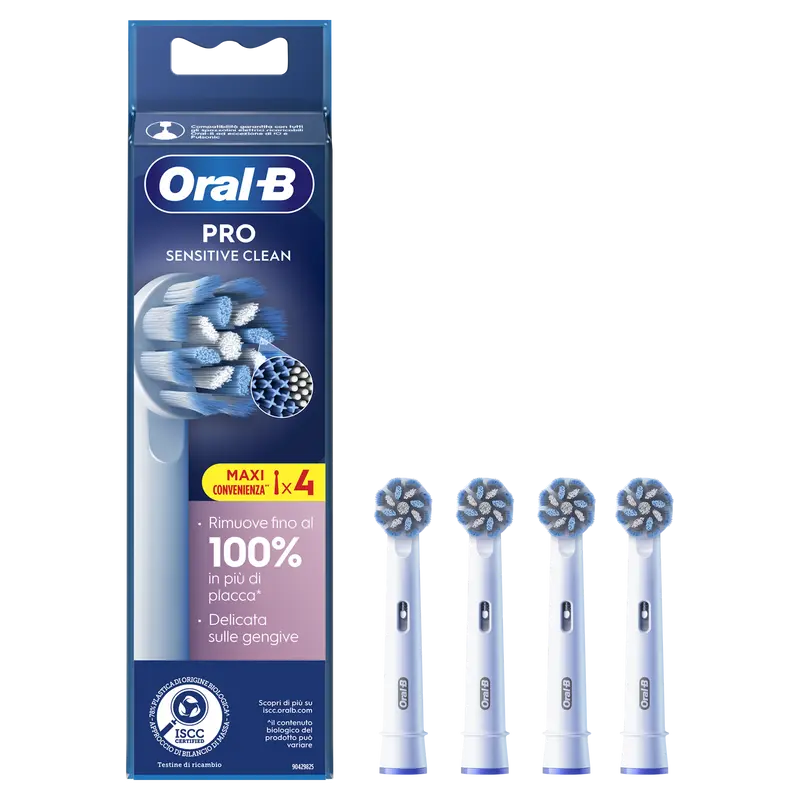 Oral-B Pro Sensitive Clean – 4 Testine Ricambio con Setole Ultra-Morbide – Pulizia Delicata e Profonda
