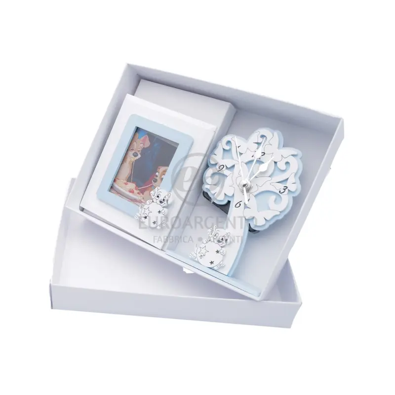 Orologio albero della vita e portafoto con orsetto (azzurro)