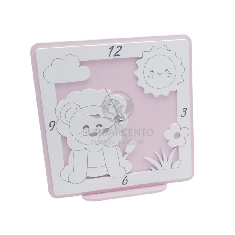Orologio da tavolo con leoncino 17x17 (rosa)