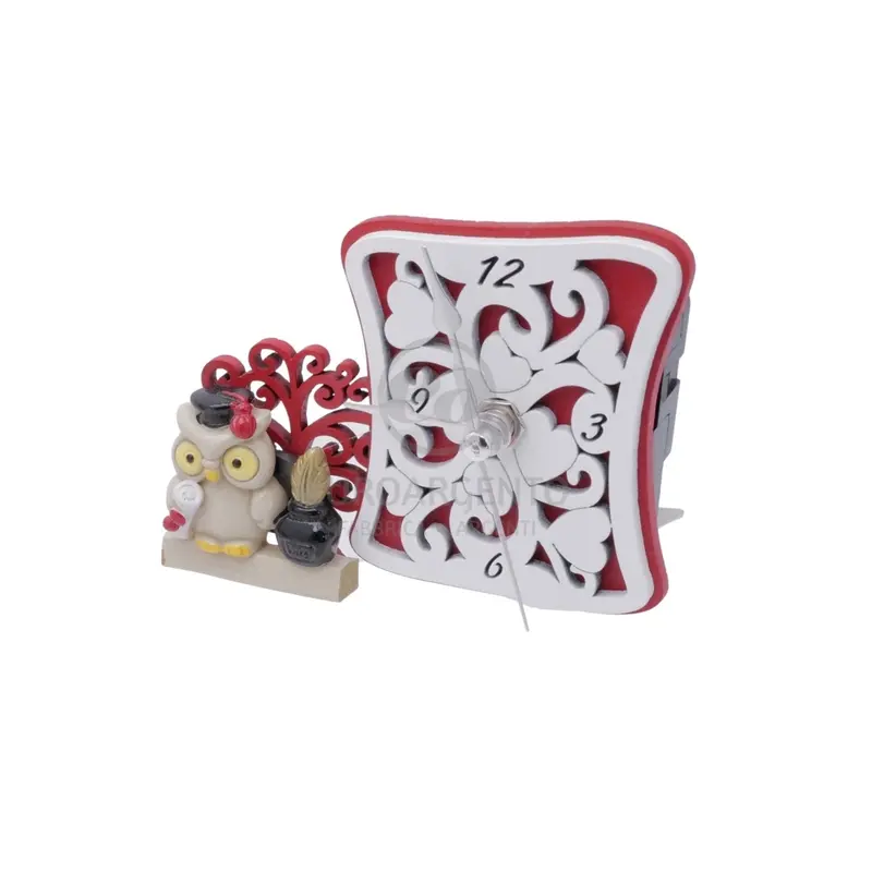 Orologio e gufo con albero della vita (rosso)