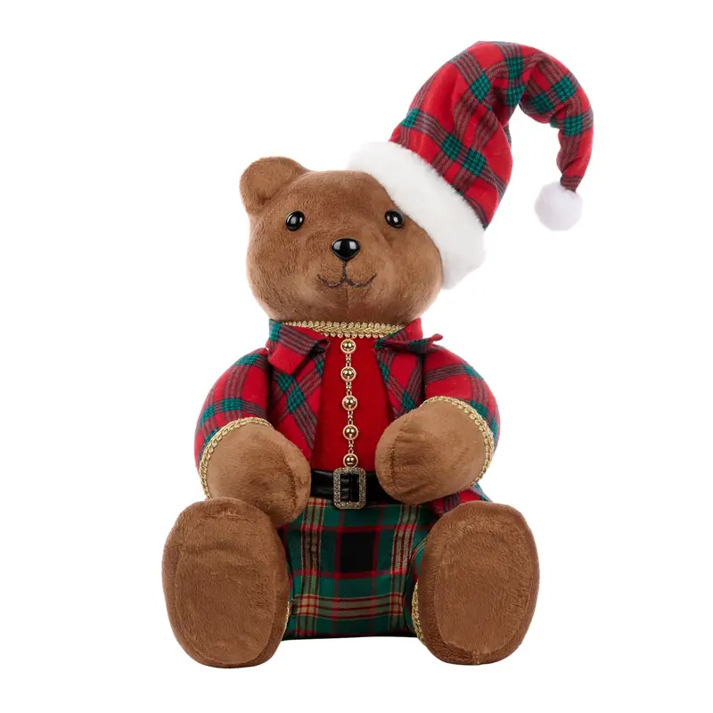 Orsetto Natalizio Seduto in Tessuto Tartan Rosso e Verde – Goodwill, 37cm