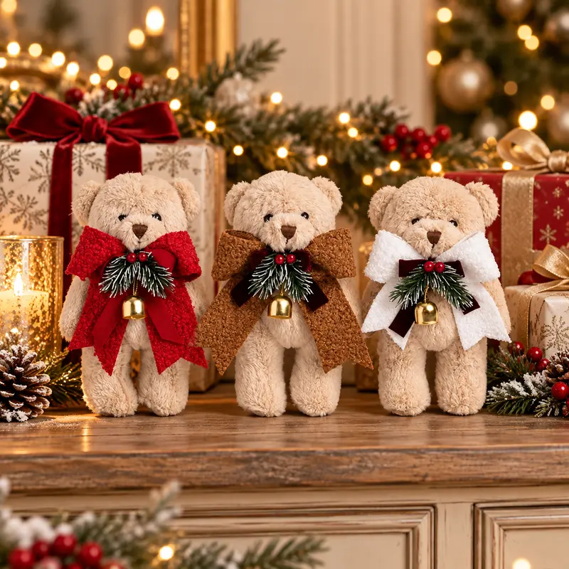 Orsetto Ralph Charm con Fiocco Bouclè e Campanello – Linea Teddy by Mata Creazioni, H 22 cm