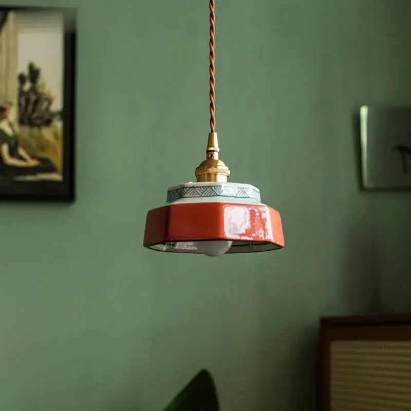 Painted Vintage Ceramic Pendant Light