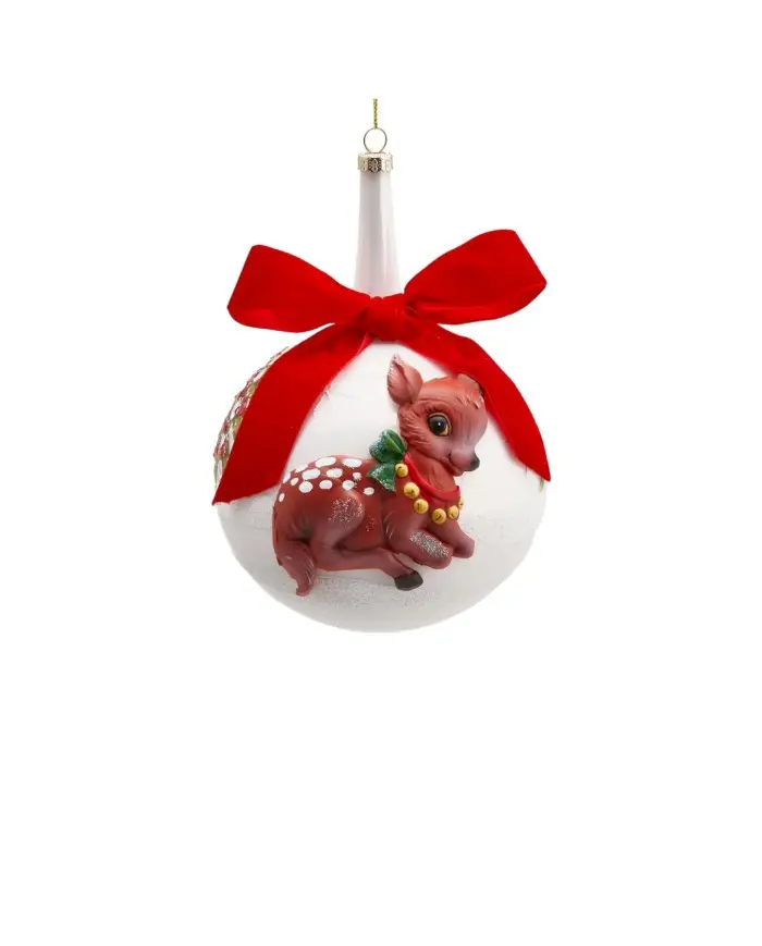 Palla di Natale Collo Lungo Bambi in Vetro Bianca o Verde - EDG Enzo De Gasperi, Ø10cm