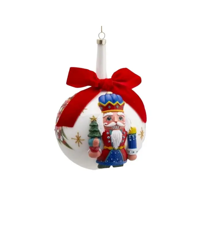 Palla di Natale Collo Lungo Schiaccianoci in Vetro Rossa o Bianca - EDG Enzo De Gasperi, Ø10cm
