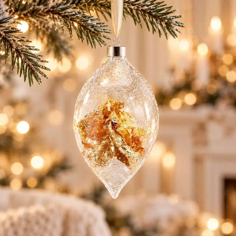 Palla di Natale in Vetro con Foglia Oro Sfera o Fuso - EDG Enzo De Gasperi, 10cm
