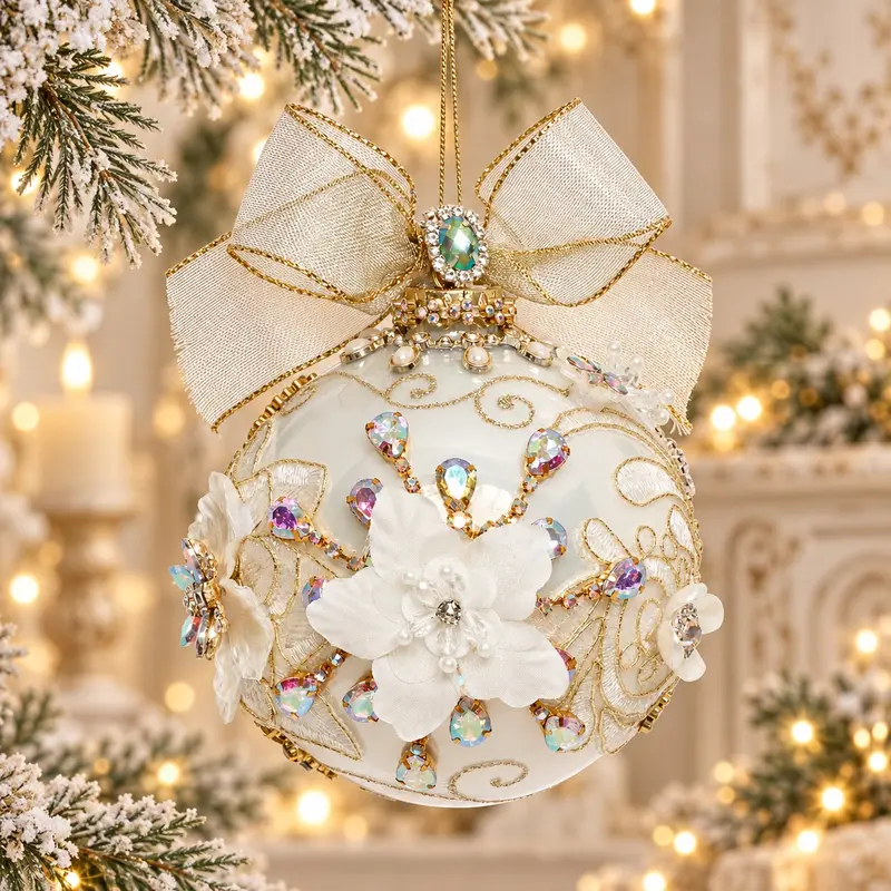 Palla di Natale Jewel King's in Vetro e Tessuto Crema e Oro Edizione Limitata – Goodwill by Mark Roberts, 13cm