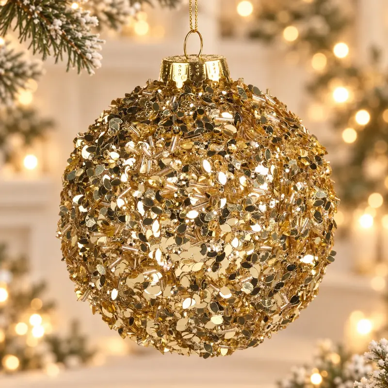 Palla di Natale Oro con Paillettes e Perline – Goodwill, Ø 10cm