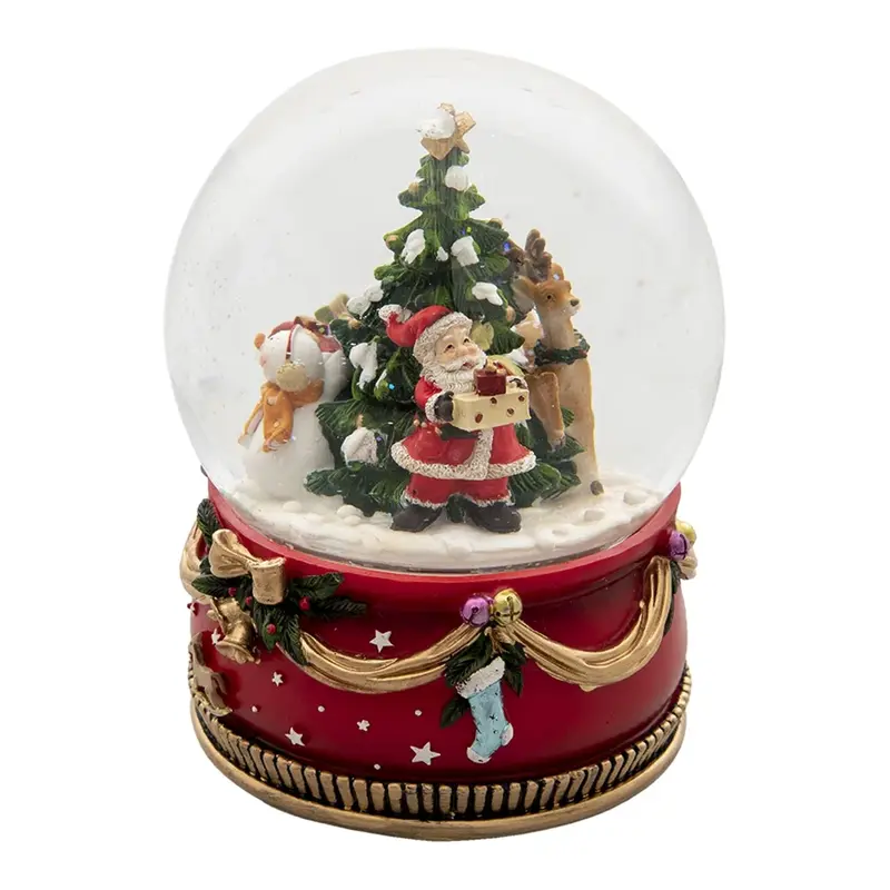 Palla di Neve Luminosa con Babbo Natale e Renna in Poliresina e Vetro by Clayre & Eef, Ø 15x20 cm