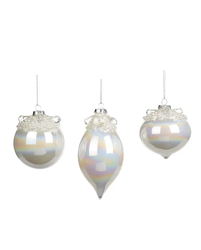 Palline di Natale in Vetro Iridescente con Top Perlato – Goodwill, 8cm