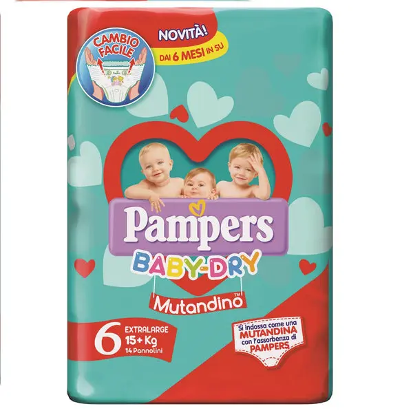 Pampers Baby Dry Mutandino Taglia 6 Extra Large (14 Pezzi) | Fino a 12 Ore di Asciutto | Vestibilità Comfort