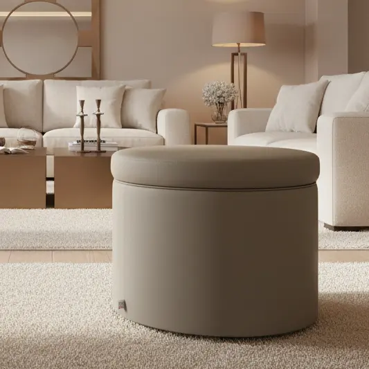 PANDORA 42 ROUND ECO, Pouf Contenitore Rotondo in Ecopelle 42 h42